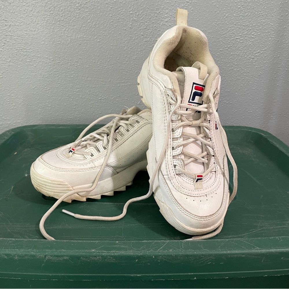 Fila All White Disruptor II Chunky Sole Sneakers Womens Size 9.5